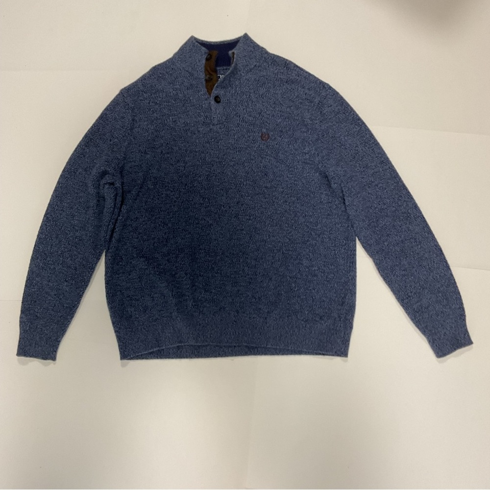 Chaps Blue Sweater with Brown Elbow Patches REMOVED BY TAILOR - Picture 2 of 13